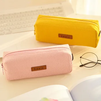 

Creative Simple Square Pencil Case Japanese Lagre Capacity Student Solid Color Cotton Linen Pencil Case Stationery Supplies