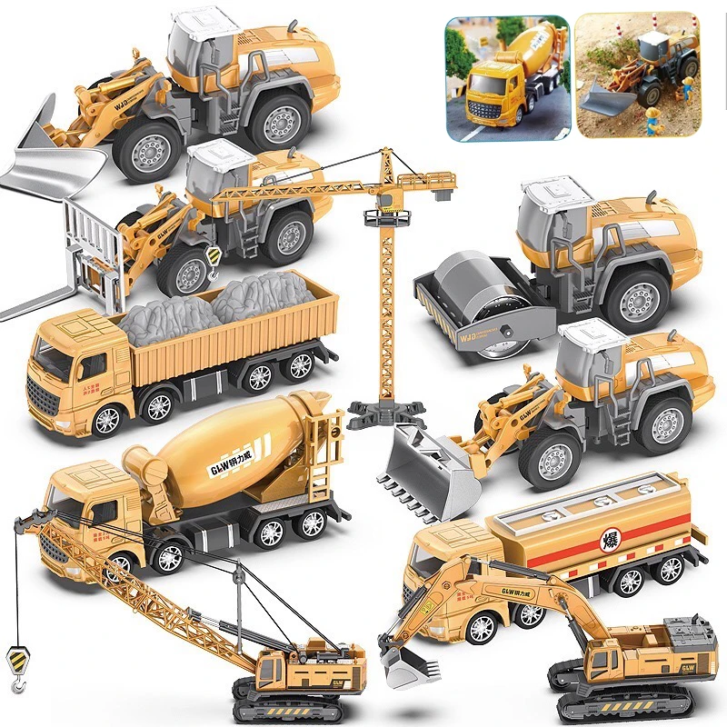 

Alloy Diecast Excavator Combo 4 Wheel Shovel Loader Two-way Forklift Bulldozer Backhoe Loader Truck Model For Kids Gift Toys