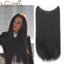 Энергичная рыбья линия прямые волосы для наращивания без зажимов в одном куске синтетические шиньоны длинные невидимая проволока для женщин черный коричневый