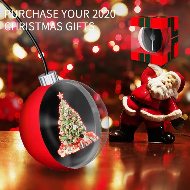 3D Hologram Fan Christmas Ball Ornaments for Xmas Tree, 5.9 Christmas Tree Topper Lighted, Built-In Bluetooth 3D Holographic Display Christmas Theme