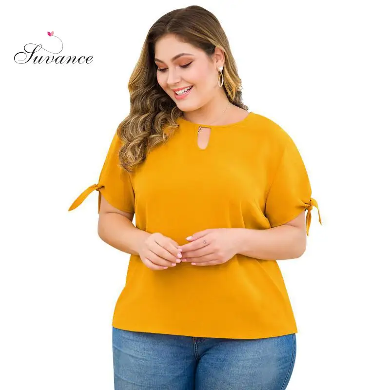 Suvance 2019 Summer Casual Yellow Color O Neck Size Xl-4xl Women Loose Short Sleeve Top Jl-mdl142 | Женская одежда