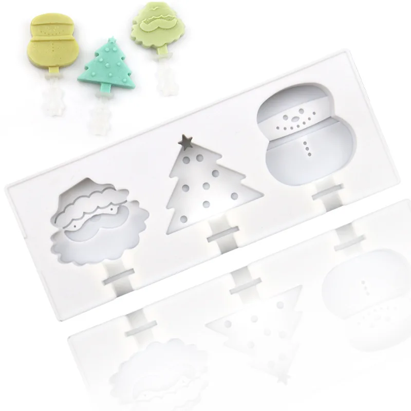 Molde de silicona con dibujos animados para paletas de helado en forma de  árbol de Navidad, molde de helado hecho a mano, 3 moldes de paletas de  helado blanco, utensilios para hornear| | - AliExpress