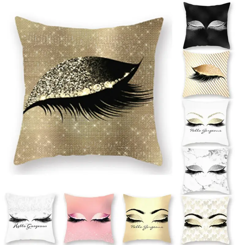 

New Pillow Case Glitter Car Sofa Throw Cushion Cover Eyelash Lash Home Decor
