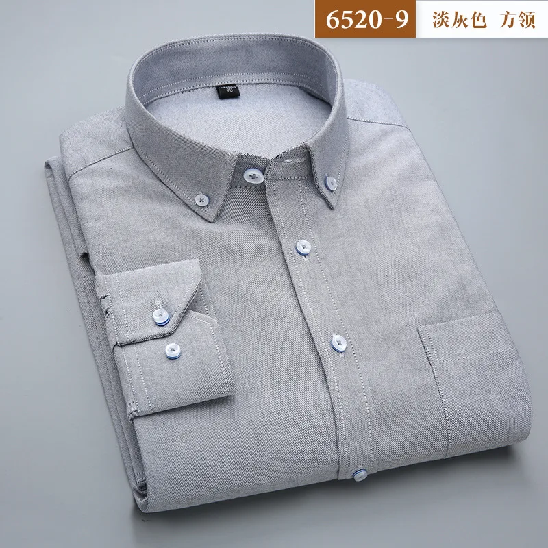 6520-9 Grey Новинка, полосатая рубашка и клетчатая рубашка, чистый цвет, хлопок, Оксфорд, мужские рубашки с длинным рукавом, повседневные рубашки, Мужская одежда, уличная одежда - Цвет: 6520-9 Grey