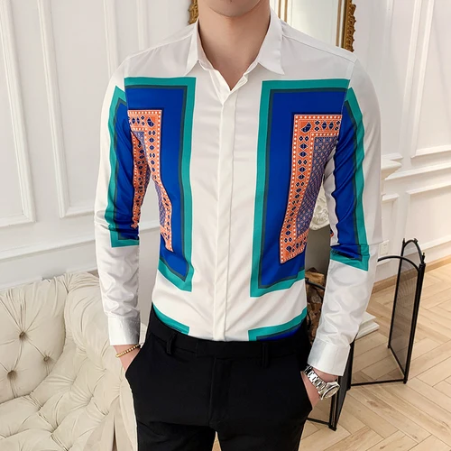 Picture Color 06 Мужская рубашка Camisa Masculina с длинным рукавом, четыре приталенных повседневных рубашки, летняя брендовая Новая мужская Клубная футболка - Цвет: Picture Color 06