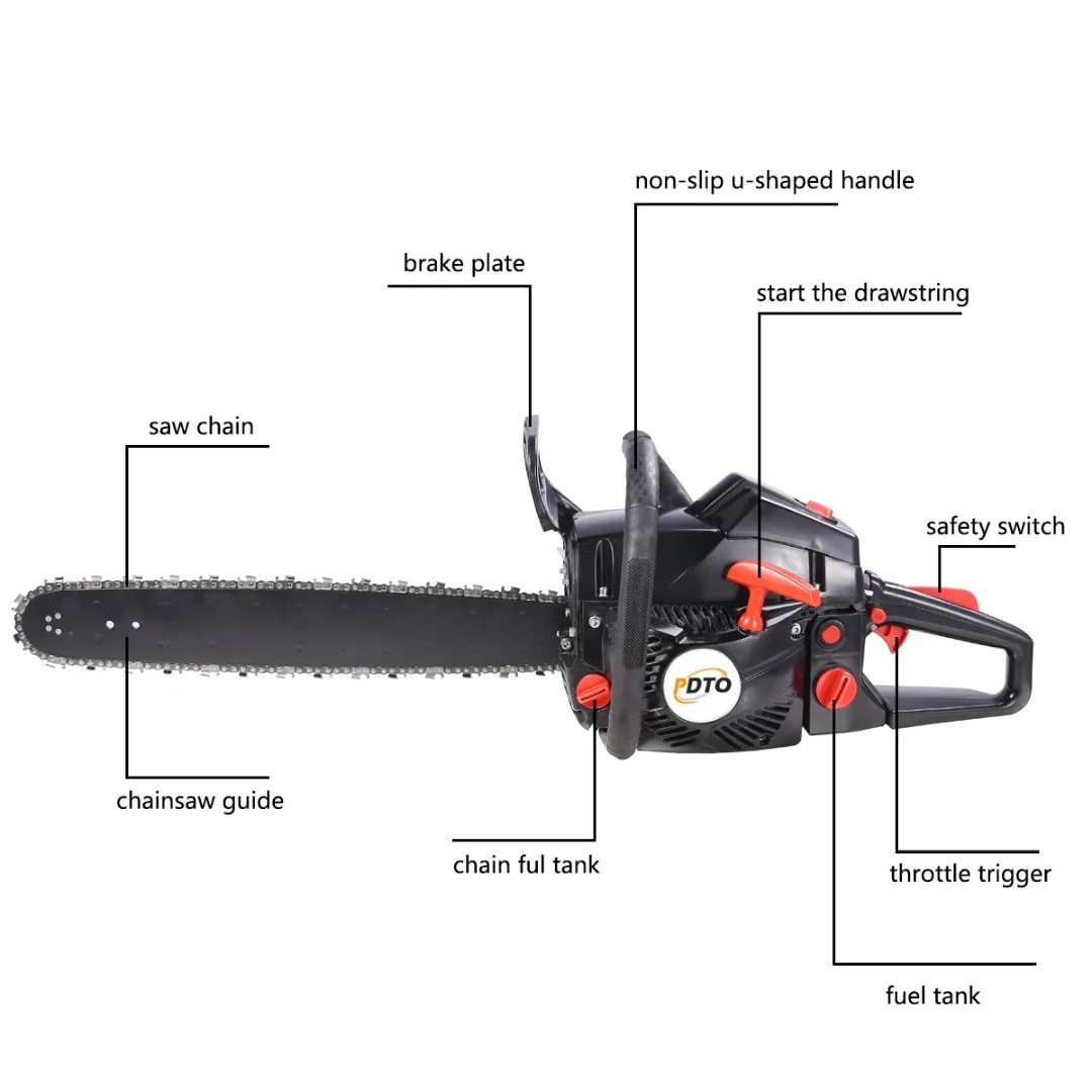 Black 20'' Bar 62CC More Power Gasoline Chainsaw Petrol Powered Wood Cutting Chain Saw 2-Stroke Less Noise Durable