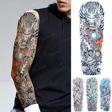 

Large Arm Tattoos Waterproof Temporary Tattoo Sticker Dragon Prajna Wave Japanese Koi Flash Fake Sleeve Tatto Body Art Men Women