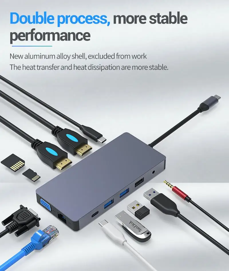 Док станция Thunderbolt 3 12 в 1 USB Type C на HDMI|Компьютерные кабели и разъемы| |