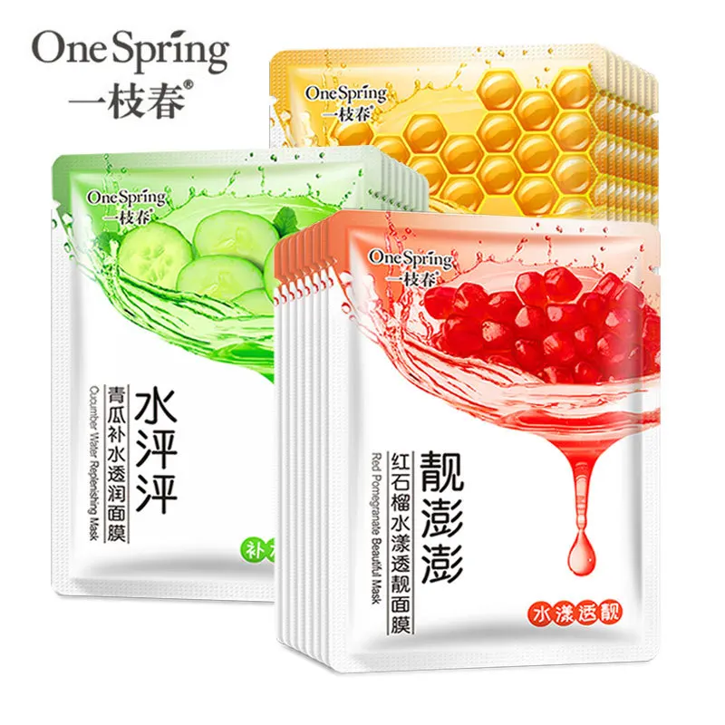 

OneSPring Red Pomegranate Cucumber Honey Face Masks Moisturizing Whitening Anti Aging Wrinkle Shrink Care Wrapped Facial Mask