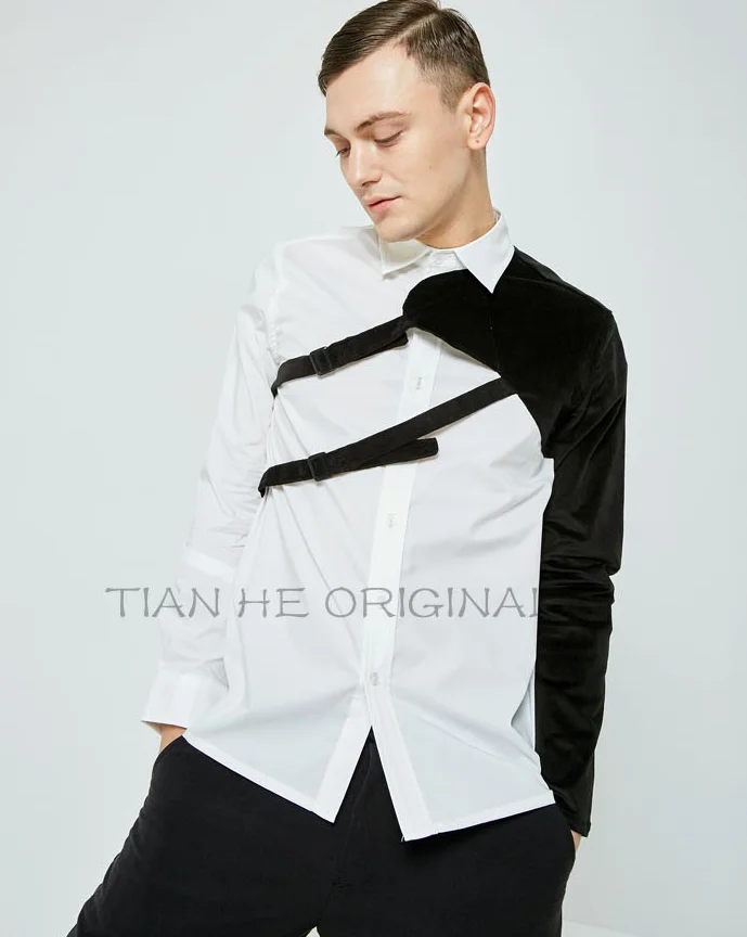 Новые оригинальные мужские ретро простые европейские и американские Лоскутные рубашки больших размеров Мужская одежда шоу [M-6XL]