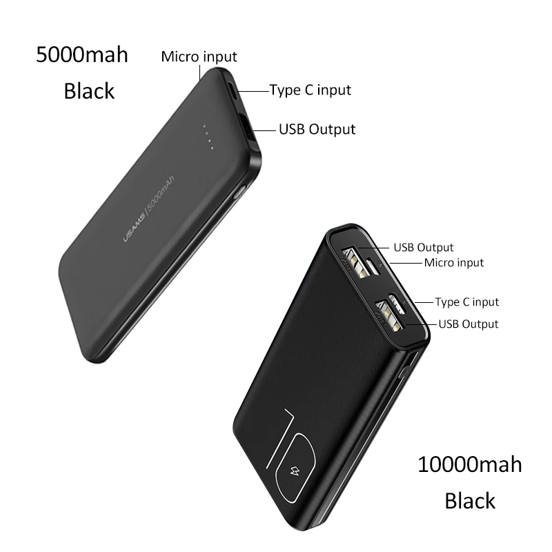 5000 мАч Мини-банк питания для iPhone samsung, USAMS Внешняя батарея повербанк ультра-тонкий внешний аккумулятор Тип C Быстрая зарядка pover Bank