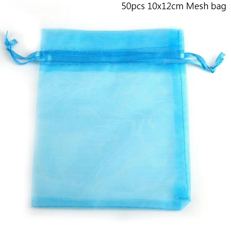 10x12cm Sky Blue QIFU, 50 шт., прозрачная сумка Coralline из органзы, вечерние, Подарочные, синие сумки, коробка для конфет, сумка для украшений, на год, свадьбу, день рождения, FavorsNe - Цвет: 10x12cm Sky Blue