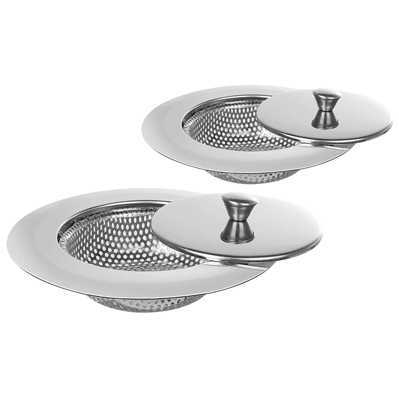 

2 PCS Kitchen Sink Strainer, Large Wide Rim 4.5 Inch Diameter, with Lid, Stainless Steel, Fits Most Drains