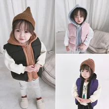 Новинка года, стильное Детское пальто хлопковый жилет с капюшоном для маленьких мальчиков, 2 предмета Универсальный хлопковый жилет в Корейском стиле для девочек