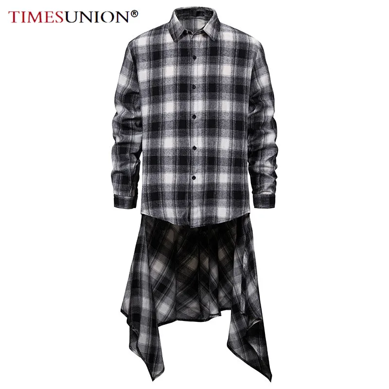 

High street Mid-length Style shirts for men hip-hop tide brand Black red plaid shirt loose long sleeve shirt Eur size M-XXL