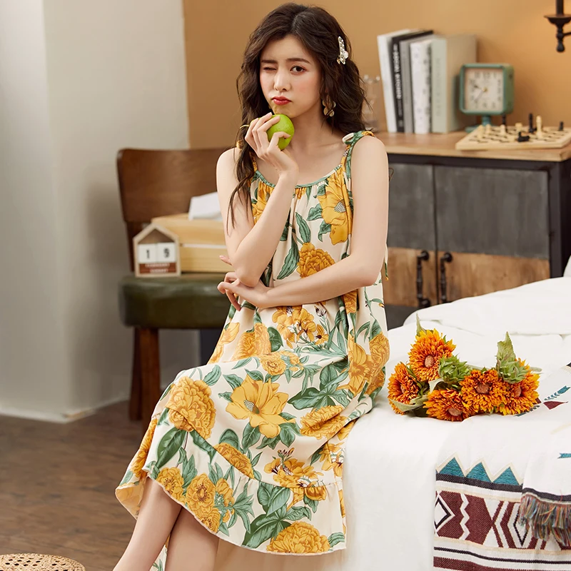 

New Women Pijamas Summer Sleepwear Sexy Sling Ladies Night Dress Cotton Nightie Nightgowns New Home wear Lingerie Nightgown 2020