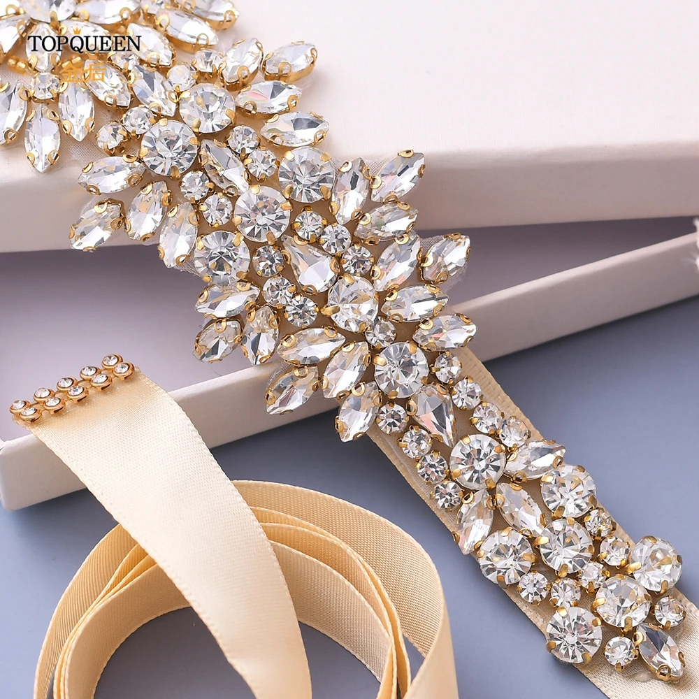 TOPQUEEN S319-G Luxury Bridal Belt Gold Rhinestone Applique Wedding Accessories Women Diamond Sash Moroccan Caftan Decoration TOPQUEEN S319-G Luxury Bridal Belt Gold Rhinestone Applique Wedding Accessories Women Diamond Sash Moroccan Caftan Decoration