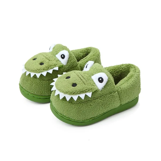 Chausson dinosaure en peluche pour enfant Pantoufles antid rapantes pour enfants dinosaure vert chaussures de maison souples pour gar ons et filles