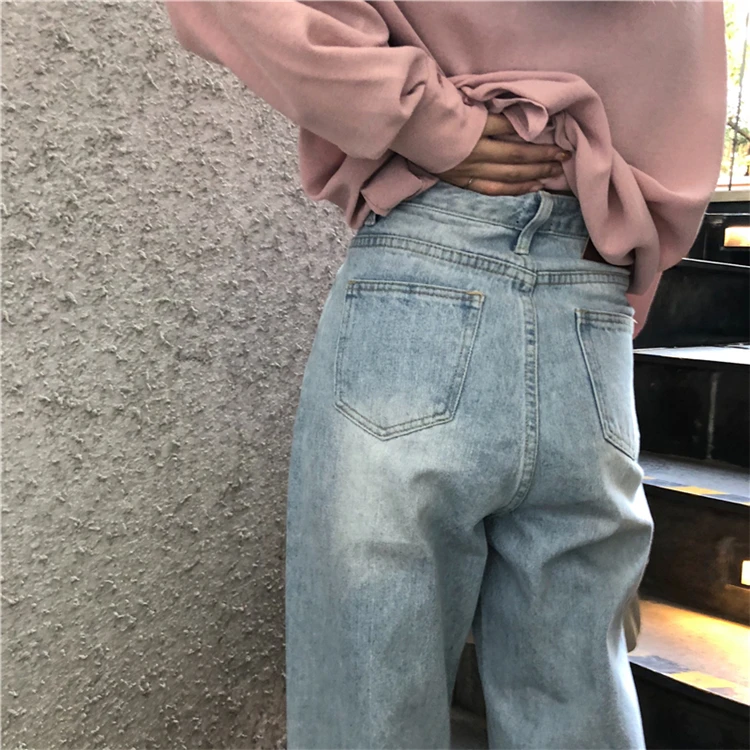 High Waist Jeans Women Leisure Loose Retro Wide Leg Female Jean Korean Style All-match Simple Full-length Trendy Chic Zipper Fly