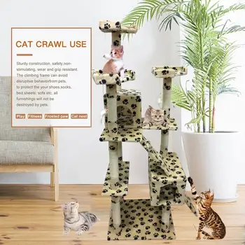 

Modern Cat Climbing Tree Animal Puppies Multi-Layer Cat Activity Centre Beige Yellow Printed Climbing Tree Home Furniture