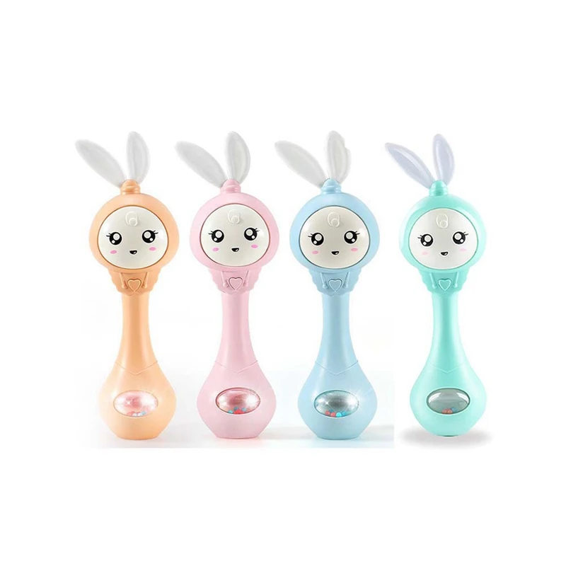 

Cute Cartoon Rabbit Baby Shaking Rattle Hand Bell with Music Light Teether Toy Sand Hammer Rattle Toys Children Birthday Gifts
