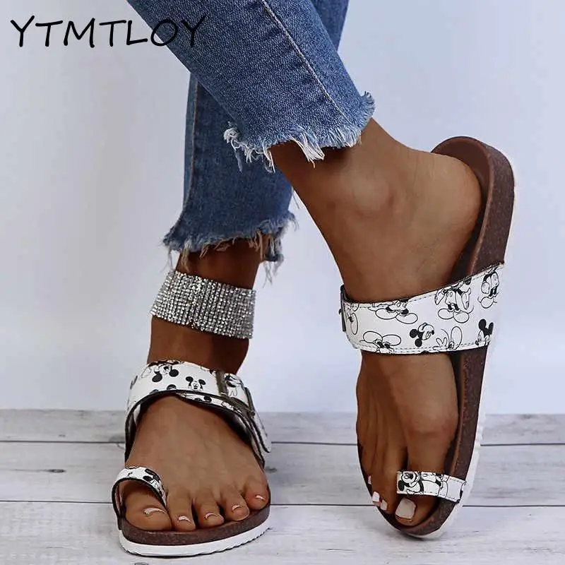 Women's Premium Thumb Correction Beach Sandals Sexy Snake Leopard Print Flat Cork Slippers Soft And Comfortable Ladies | Обувь