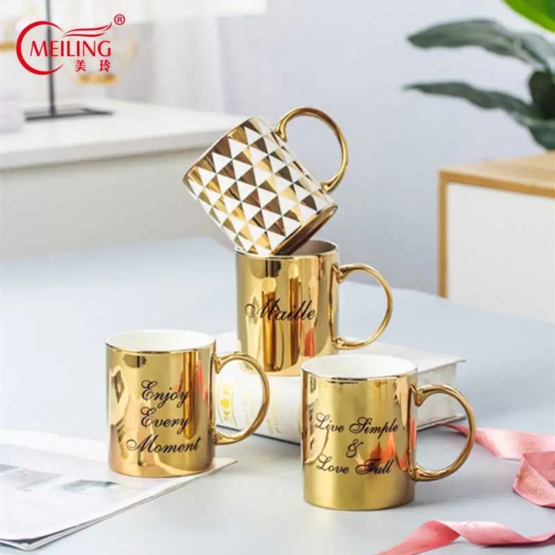 

Luxury Gold Plated Ceramic Porcelain Letters Drink Coffee Tea Mug Collectable Creative Travel Cup Tumbler Home Decor Nice Gifts
