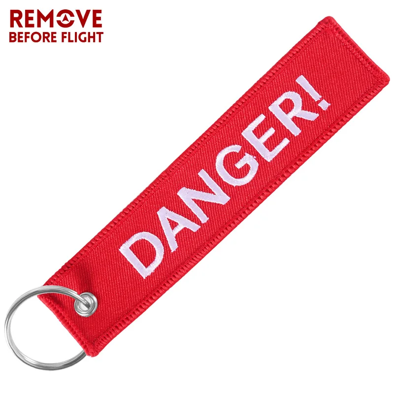 

DANGER Keychain for Motorcycles and Cars Safty Key Tags Embroidery Red Keychain Chaveiro Para Moto ATV Car Key Tag OEM Jewelry