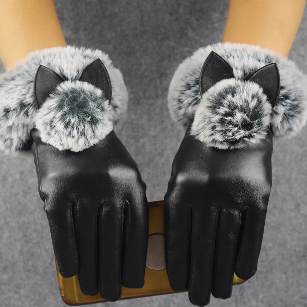 

Women New Touch Screen Gloves Pu Leather Women Gloves Waterproof Faux Rabbit Fur Thick Warm Spring Winter Gloves Christmas Gifts