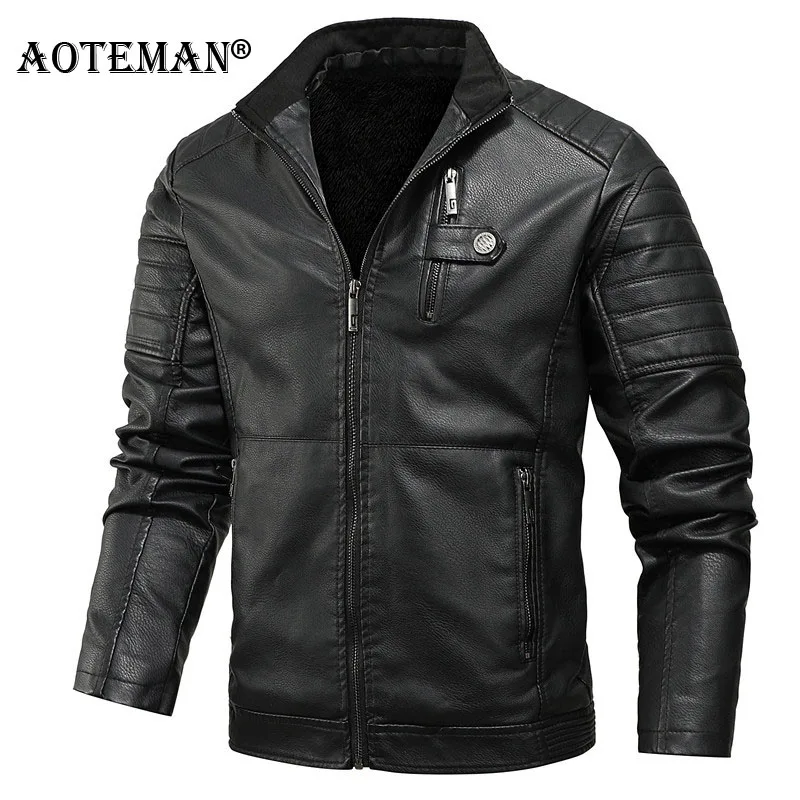 

Men Winter PU Jackets Fleece Leather Coats Solid Male Warm Clothing 2020 Windbreaker Biker Motorcycle Jacket Thick Outwear LM022