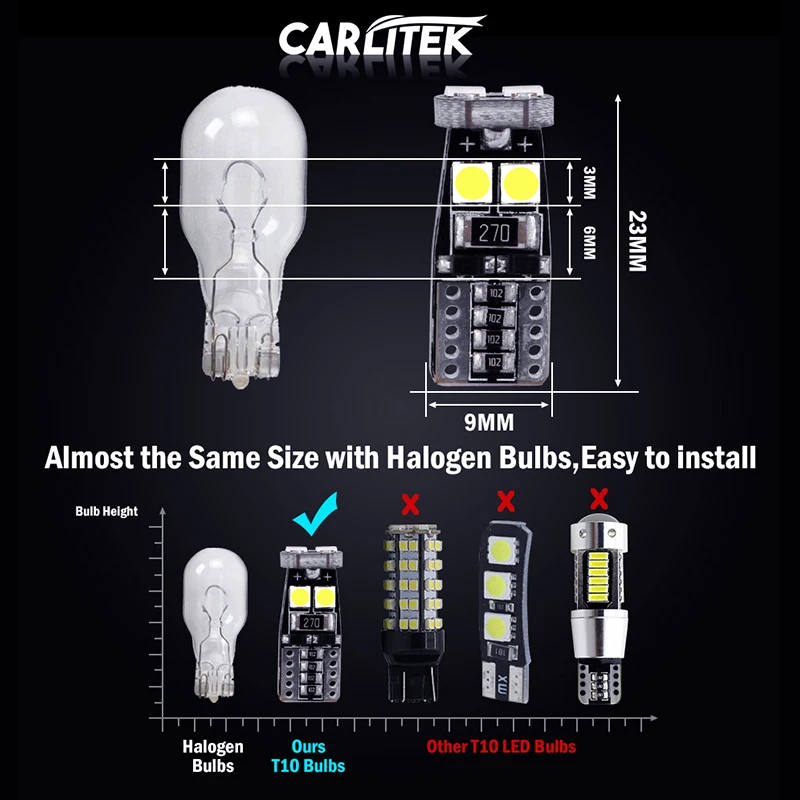 CARLitek 2/10x W5W T10 LED  CANBUS 194 168 Led ڵ ׸     ڵ ȣ  6000K 12/24V