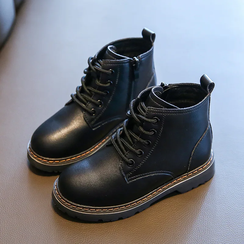 Winter Plush Boots for girls Children Winter Ankle Boots Toddler Leather Boots Princess Shoes Kid Leather Shoes Black Boots