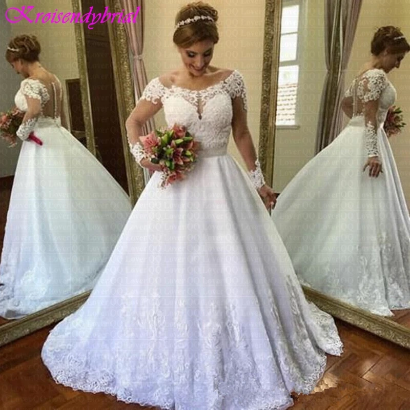 QFS073 Vestidos De Noiva Свадебные платья с длинными рукавами со скромным заводом кружевные винтажные платья принцессы Свадебное платье de mariage