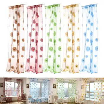 

New 100X270cm Sun Flower Print Sheer Window Curtains Panel Room Divider for Living Room Bedroom Kitchen Room Decor 5 Colors