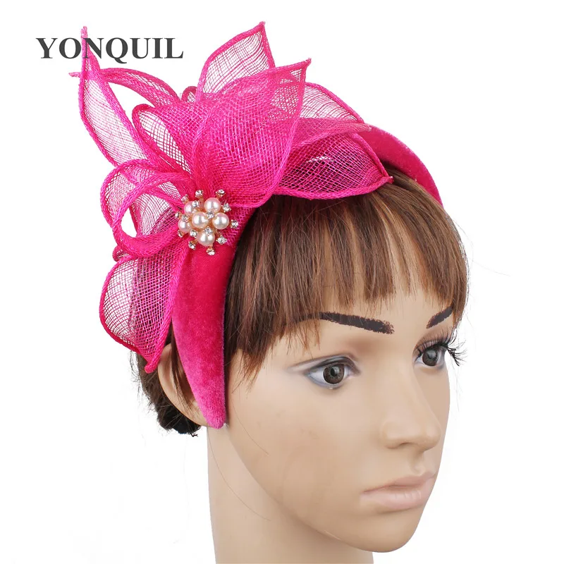 Женские Темно-синие аксессуары для волос шоу гонки millinery свадебные головные уборы для женщин Свадебная вечеринка очаровательные повязки элегантная Новая мода - Цвет: Розово-красный
