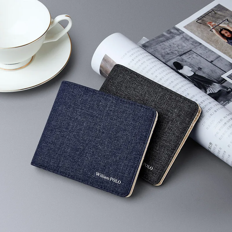 WILLIAMPOLO 2023 Slim Male Wallet Canvas Business Bank Card Holder Designer Luxury Small Purse Driver's Documents Mini Purse