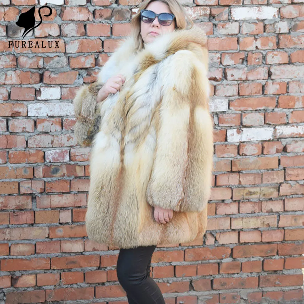 

Furealux Thick Warm Real Red Fox Fur Coats Short Slim Fashion Autumn Winter Natural Fox Fur Jacket For Women Outerwear Overcoats