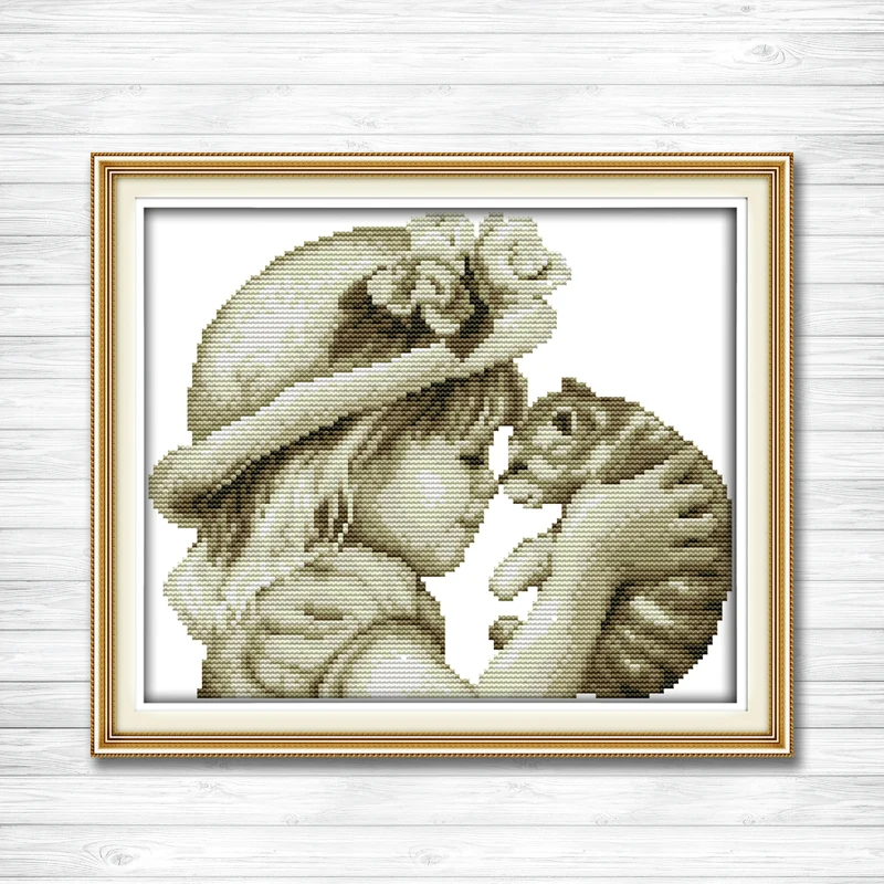 

Lovely girl and cat counted print on the canvas DMC 14CT 11CT Cross Stitch Set embroider needlework kit baby kiss cat Home Decor