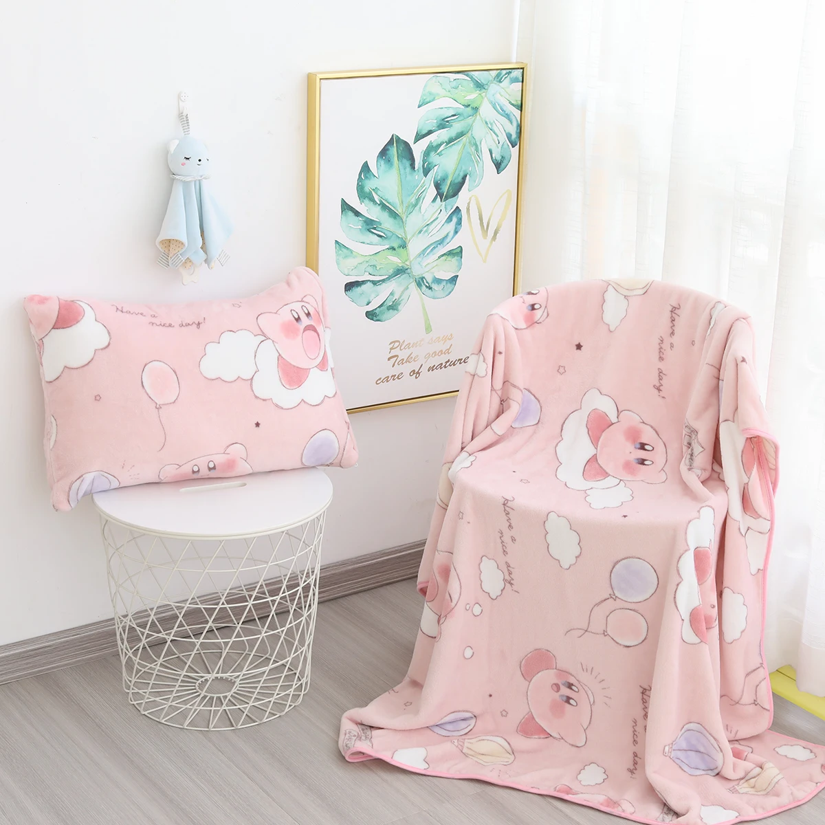 Фланелевое Одеяло Kirby queen size покрывало для сна kawaii аниме детское одеяло