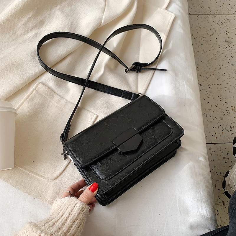 

2019 New Black Women's Bags Solid Color Women's Bags Faux Leather Ladies Bags Fashion Shoulder Bags Messenger Bags