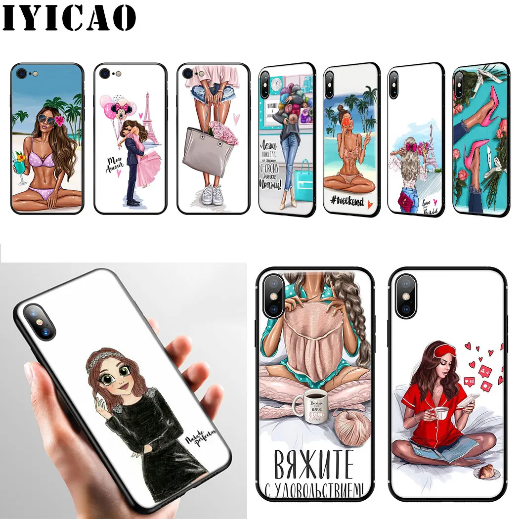 IYICAO Лето Принцесса Девочка Пляж Мягкий силиконовый чехол для iPhone 11 Pro Max XR X XS 6 6S 7 8