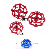 10Pcs/Lot Red Blue Spoked Cast Iron Ball Gate Valve Hand Wheel Handwheel Pipe Fittings Square Center Gas Valve Control Decor