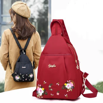 

Women Embroidery Flowers Oxford Backpack Designer Female Chest Shoulder Bag Vintage School Bag Bagpack for Girl Travel Back Pack