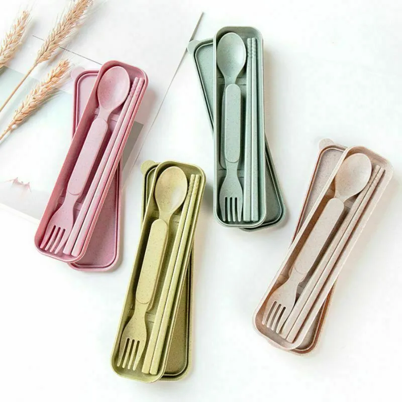 

Reusable Spoon Fork Outdoor Travel Cutlery Set Fork Spoon Chopsticks Wheat Straw Tableware 3Piece Wheat Straw Spoon Chopsticks