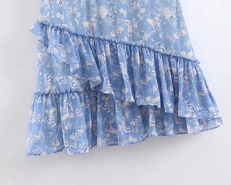 Boho шикарное Смешанное Платье с принтом пышные рукава v-образным вырезом платья гофрированное дно хиппи мини платье Женская одежда летние платья
