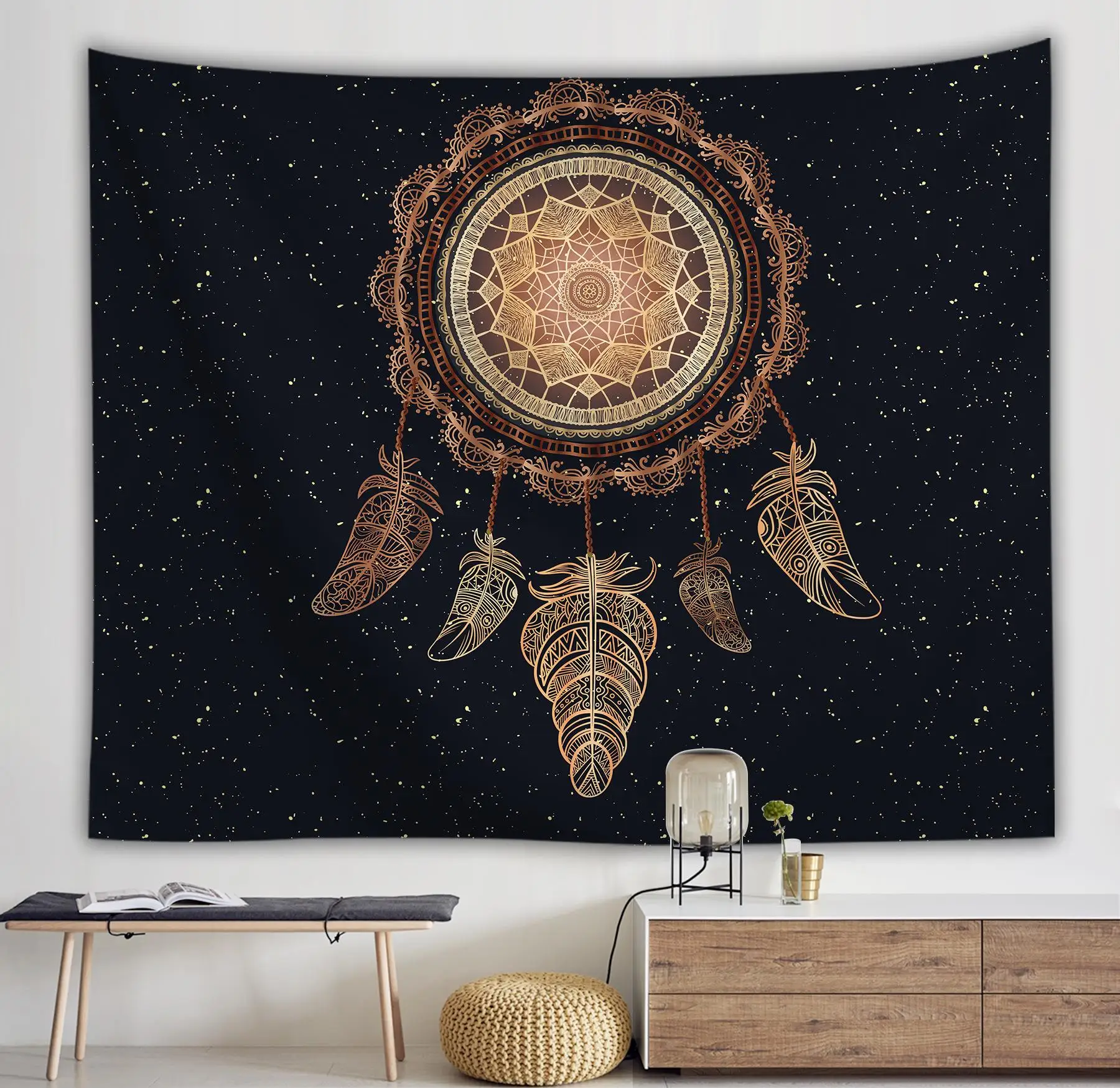  Hanging Cloth Feather Mandala Background Wall Bedroom Decoration Tapestry Dream Catching Net Large  - 4000296012713
