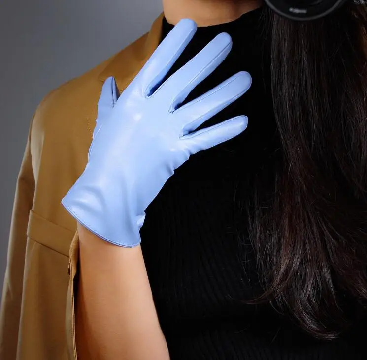 Женская мода, светло-голубая сексуальная тонкая искусственная Перчатка из искусственной кожи, женские клубные, вечерние, формальные, кожаные, с пряжкой, короткая перчатка R2229 - Цвет: 21cm