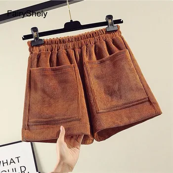 

FairyShely 2020 High Waist Elasticated Shorts Women Vintage Wide Leg Wool Shorts Ladies Casual Plus Size Short Femme 5XL