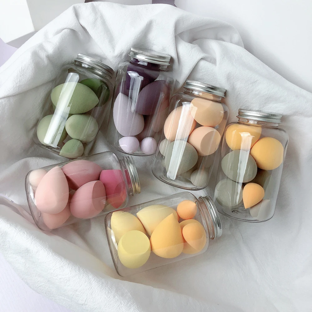 

7 PCS/Jar Makeup Foundation Sponges Beauty Egg Wet Dry Dual Use Makeup Concealer Puff Makeup Egg Cosmetic Tool Set with Bottle