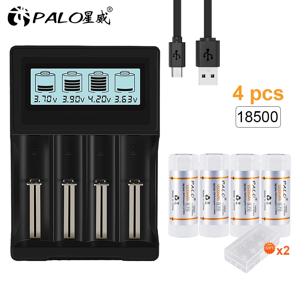 

PALO 18500 3.7V Li-ion rechargeable battery +Battery Charger for rechargeable Li-ion battery 3.7v 18650 14500 18500 16350 26650